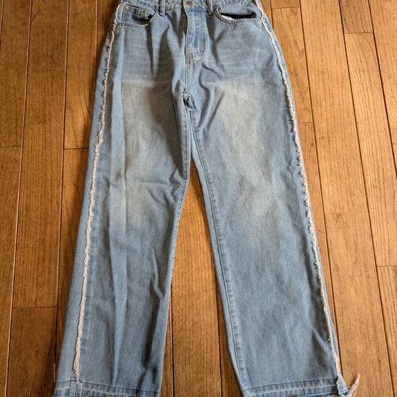 Stylish Light Blue Straight Leg Jeans - Picture 1 of 5